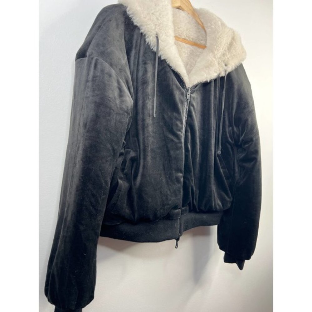 Blanc Noir Luxe Faux Shearling Fur Hoodie Reversible Jacket Black Large NWOT - Picture 4 of 8